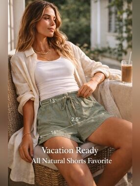 Cloth & Stone 100% Tencel Lyocell Sage Green Drawstring Shorts Size S